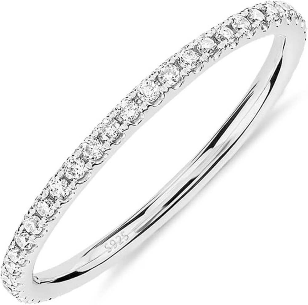PAVOI 925 Sterling Silver Cubic Zirconia Eternity Wedding Band Ring Size 6